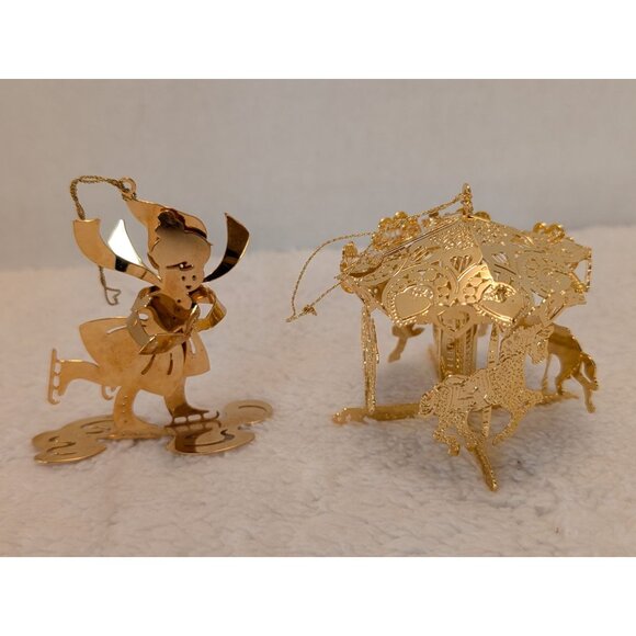 Danbury Mint 1980's Christmas Ornaments Set Of 6 Vintage Gold Plated over Brass - Picture 3 of 5